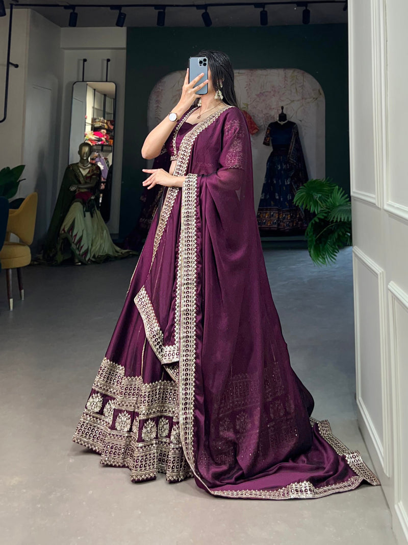 Purple Color Rangoli Silk Wedding Special Lehenga Choli Set With Thread And Sequence Work