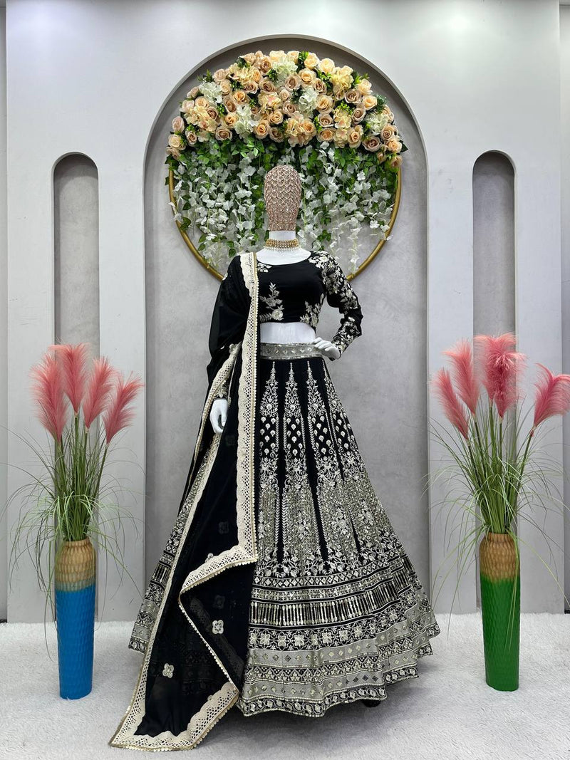 Sonakshi Sinha Styled Black Color Heavy Thread Work Wedding Special Lehenga Set