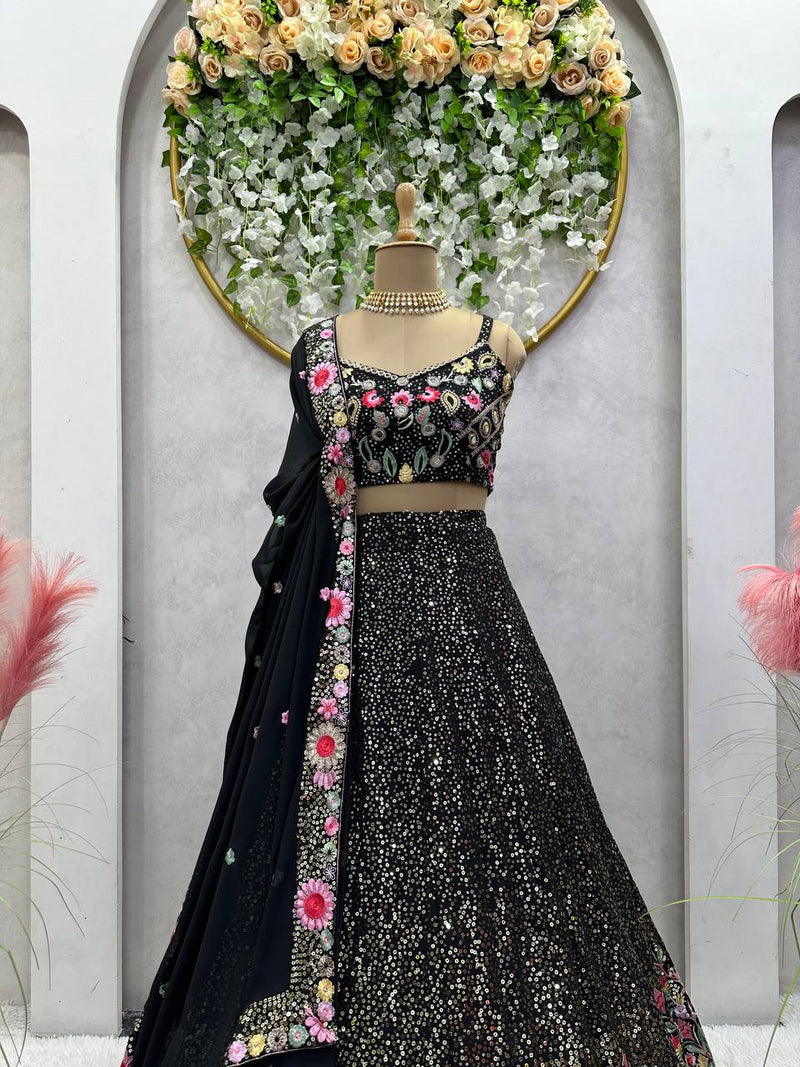 Black Color Heavy Sequence & Embroidery Work Wedding Special Lehenga Set