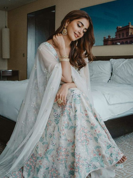 White Color Georgette Sequins Work Designer Lehenga Choli