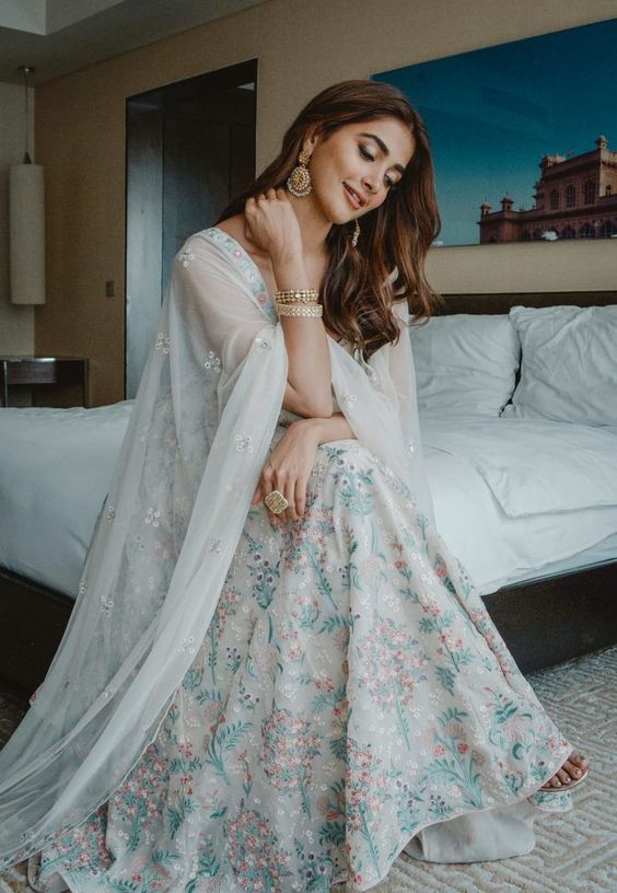 White Color Georgette Sequins Work Designer Lehenga Choli