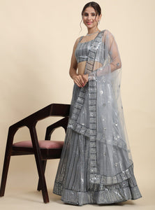 Gray Color Heavy Sequins Georgette Bollywood Designer Lehenga Choli
