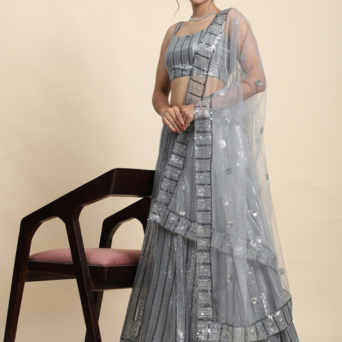 Gray Color Heavy Sequins Georgette Bollywood Designer Lehenga Choli