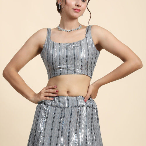 Gray Color Heavy Sequins Georgette Bollywood Designer Lehenga Choli