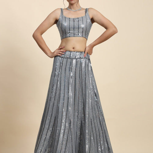 Gray Color Heavy Sequins Georgette Bollywood Designer Lehenga Choli