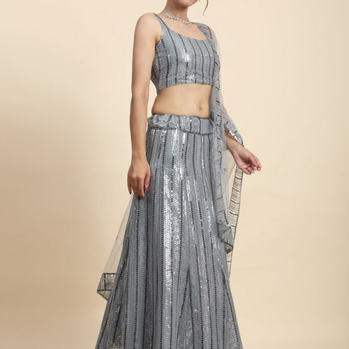 Gray Color Heavy Sequins Georgette Bollywood Designer Lehenga Choli