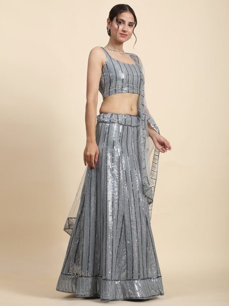 Gray Color Heavy Sequins Georgette Bollywood Designer Lehenga Choli