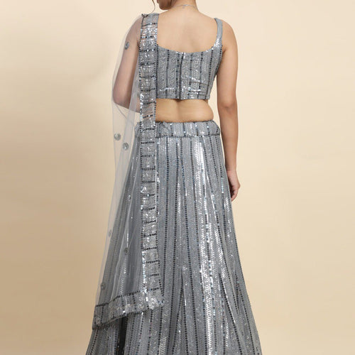 Gray Color Heavy Sequins Georgette Bollywood Designer Lehenga Choli