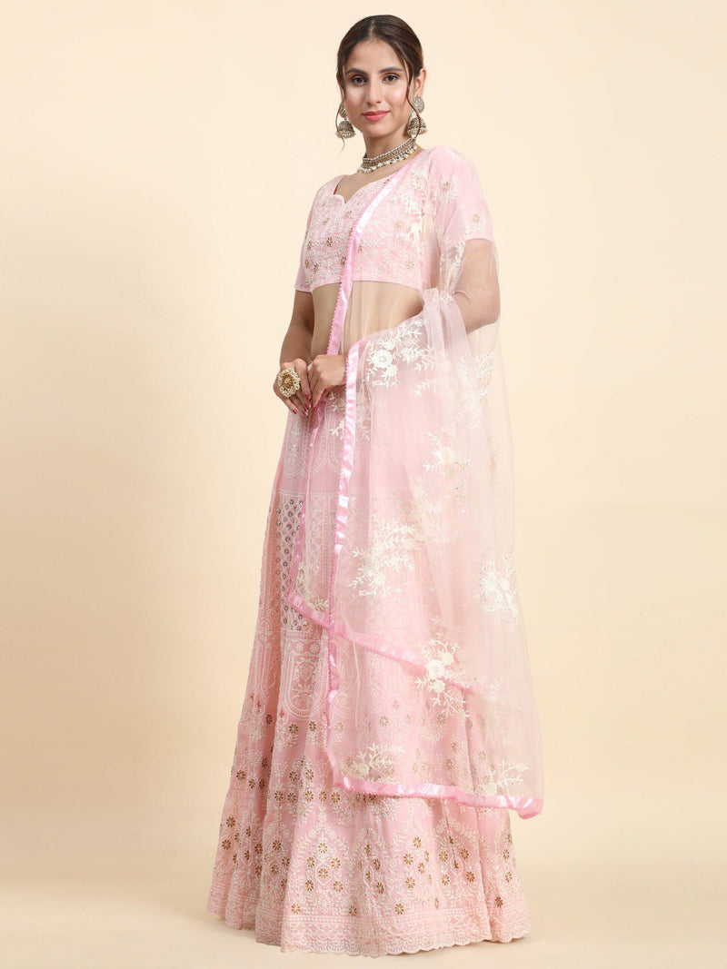 Baby Pink Color Wedding Wear Zari Sequins Embroidery Work  Georgette Lehenga Choli