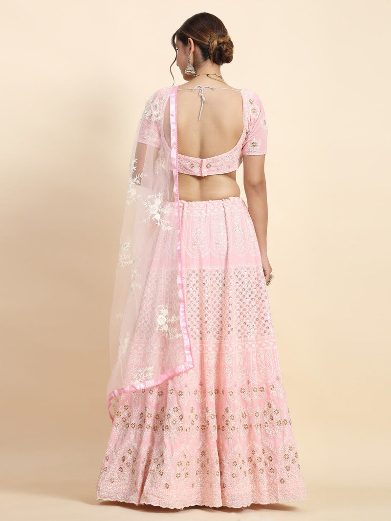 Baby Pink Color Wedding Wear Zari Sequins Embroidery Work  Georgette Lehenga Choli