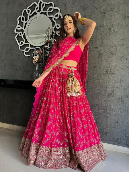 Pink Color Heavy Sequins Embroidery Work Designer Lehenga