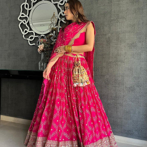 Pink Color Heavy Sequins Embroidery Work Designer Lehenga