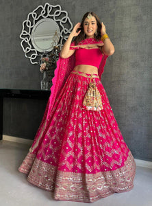 Pink Color Heavy Sequins Embroidery Work Designer Lehenga