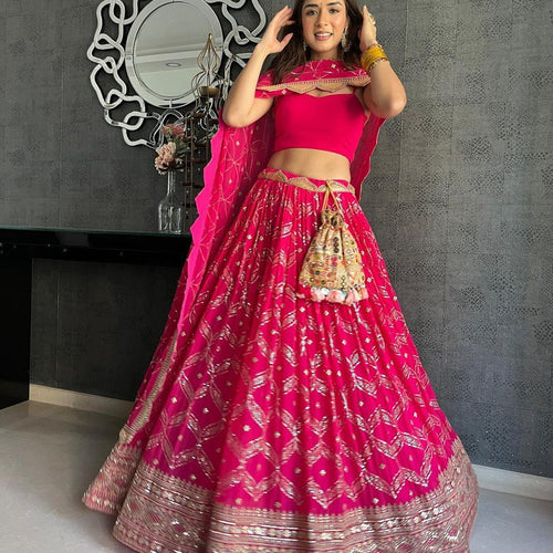 Pink Color Heavy Sequins Embroidery Work Designer Lehenga