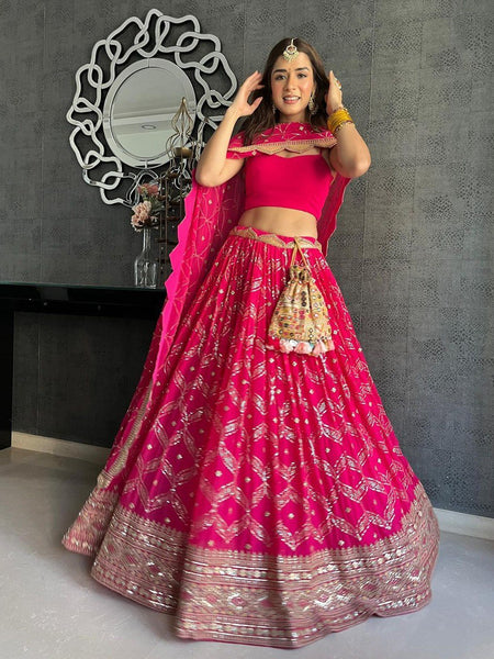 Pink Color Heavy Sequins Embroidery Work Designer Lehenga