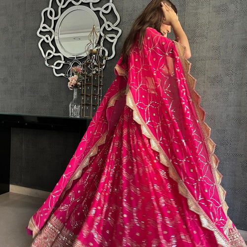 Pink Color Heavy Sequins Embroidery Work Designer Lehenga
