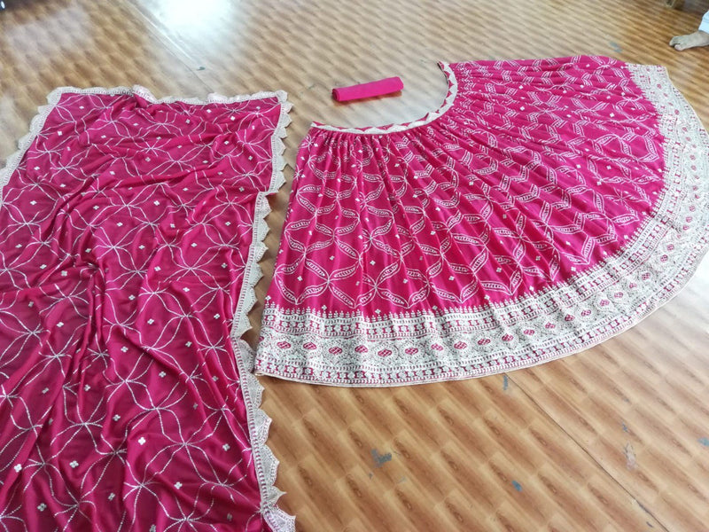 Pink Color Heavy Sequence Embroidery Work Designer Lehenga