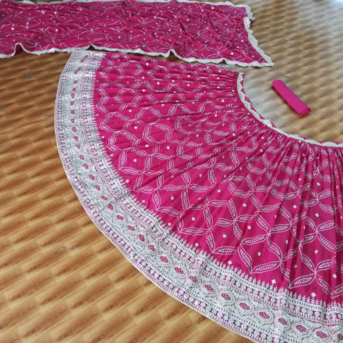 Pink Color Heavy Sequins Embroidery Work Designer Lehenga