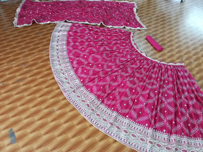 Pink Color Heavy Sequence Embroidery Work Designer Lehenga