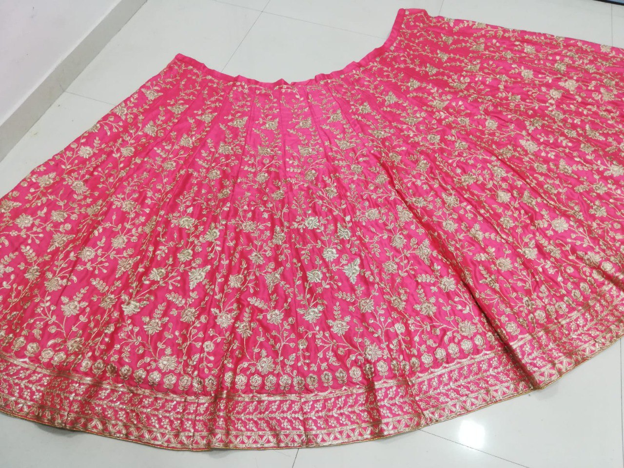 Gajri Color Satin Silk With Heavy Embroidery Work Wedding Lehenga