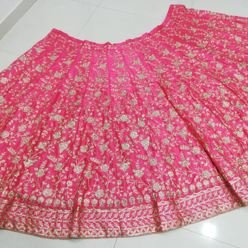 Gajri Color Satin Silk With Heavy Embroidery Work Wedding Lehenga