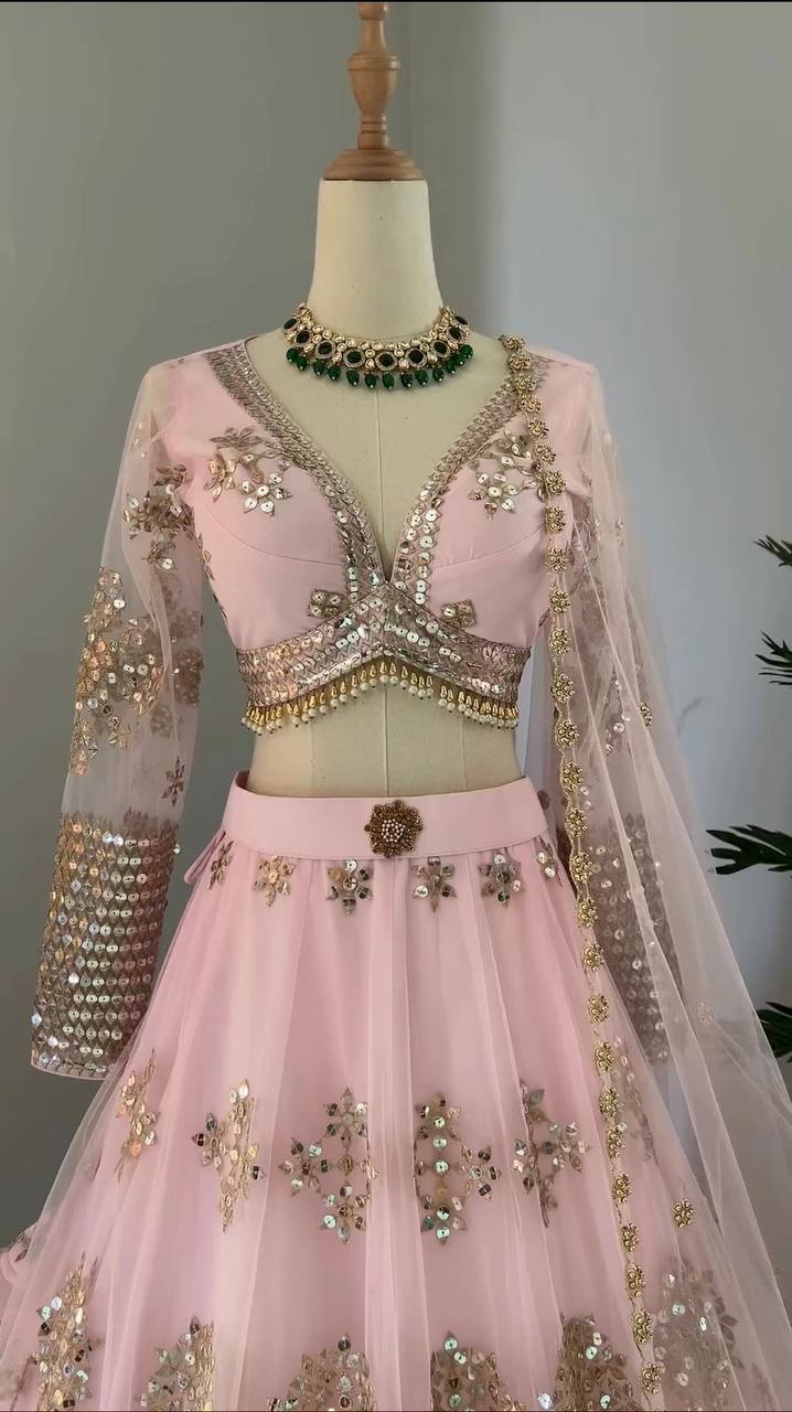 Baby Pink Butter Fly Net Gorgeous Designer Collection Special Lehenga Choli Set