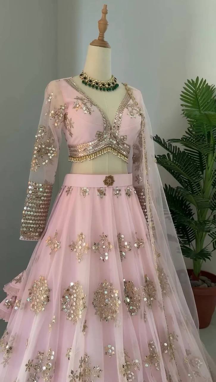 Baby Pink Butter Fly Net Gorgeous Designer Collection Special Lehenga Choli Set