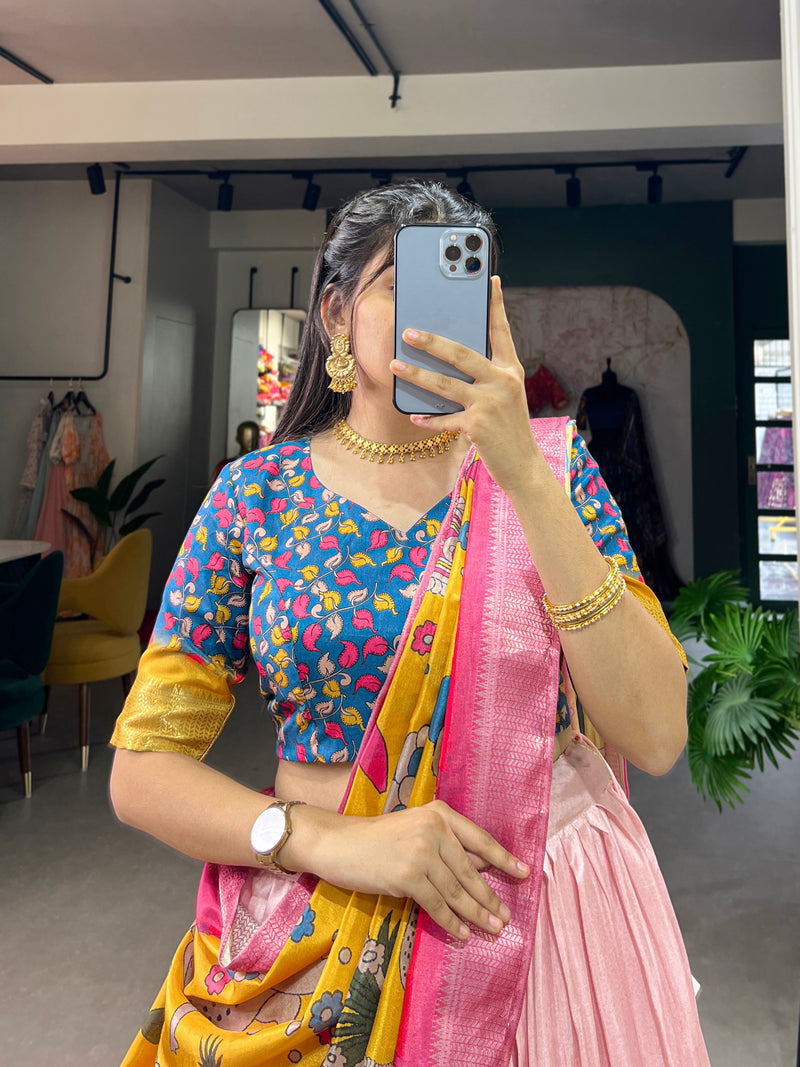 Yellow  & Pink Color Designer Dola Silk Lehenga Choli