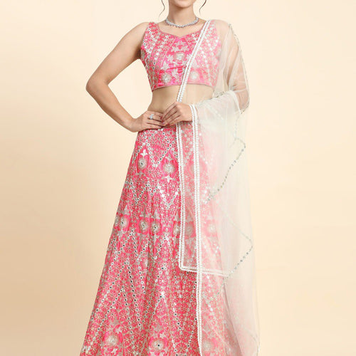 Pink Color Wedding Wear Designer Thread Work Trendy Lehenga Choli