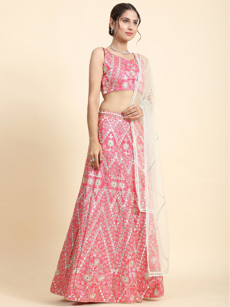 Pink Color Wedding Wear Designer Thread Work Trendy Lehenga Choli