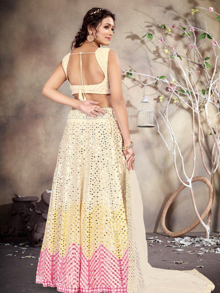 Off White Color Embroidery Work Designer Trendy Georgette Lehenga Choli