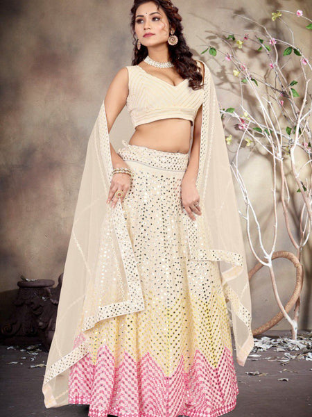 Off White Color Embroidery Work Designer Trendy Georgette Lehenga Choli