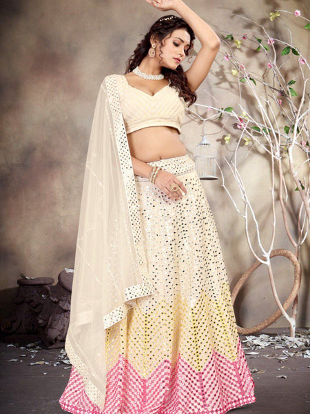 Off White Color Embroidery Work Designer Trendy Georgette Lehenga Choli