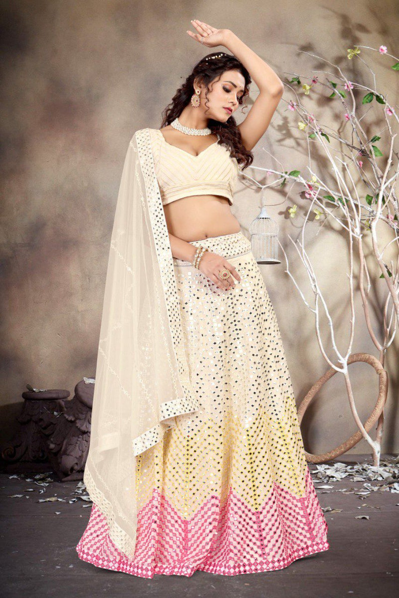 Off White Color Embroidery Work Designer Trendy Georgette Lehenga Choli