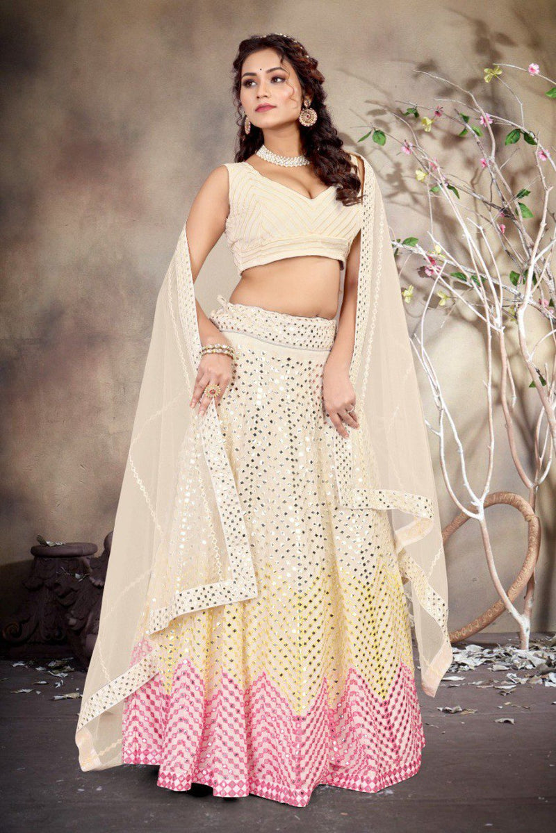 Off White Color Embroidery Work Designer Trendy Georgette Lehenga Choli