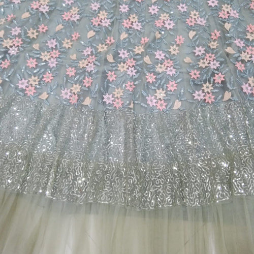 Pista Color Designer Sequins Embroidery Work Net Lehenga Choli