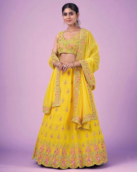 Yellow Color Designer Embroidery Sequence Work Trendy Lehenga Choli