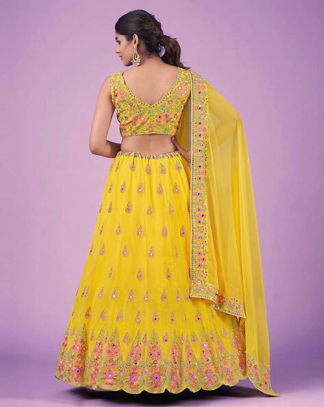 Yellow Color Designer Embroidery Sequence Work Trendy Lehenga Choli