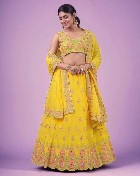 Yellow Color Designer Embroidery Sequence Work Trendy Lehenga Choli