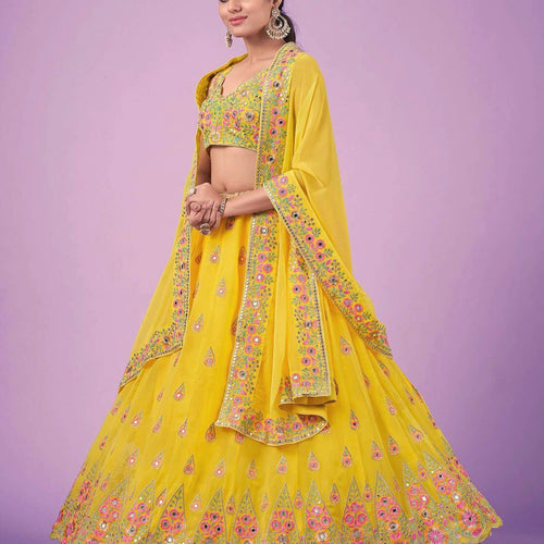 Yellow Color Designer Embroidery Sequins Work Trendy Lehenga Choli
