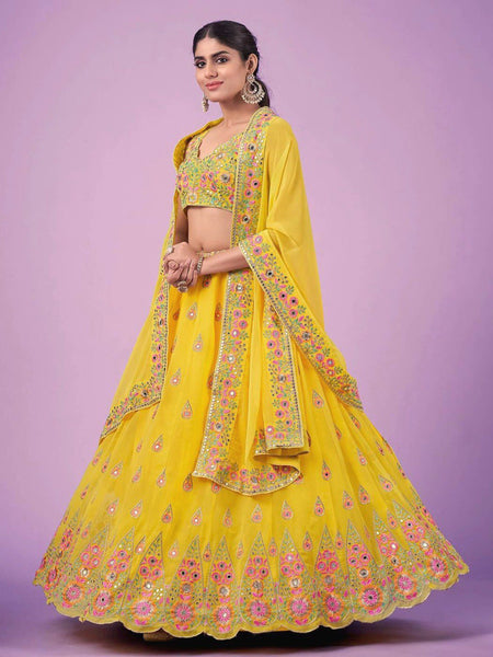 Yellow Color Designer Embroidery Sequins Work Trendy Lehenga Choli