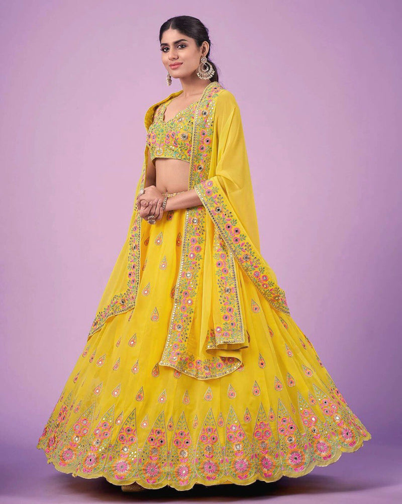 Yellow Color Designer Embroidery Sequence Work Trendy Lehenga Choli