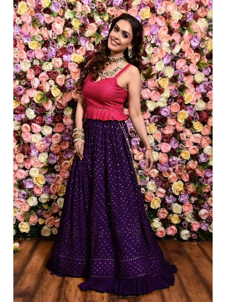 Purple Color Sequins with Thread Embroidery Work Lehenga Choli