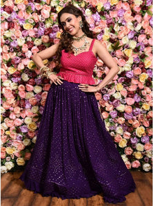 Purple Color Sequins with Thread Embroidery Work Lehenga Choli