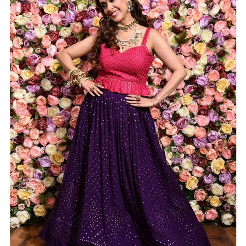 Purple Color Sequins with Thread Embroidery Work Lehenga Choli