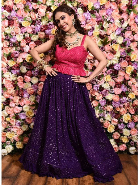 Purple Color Sequins with Thread Embroidery Work Lehenga Choli