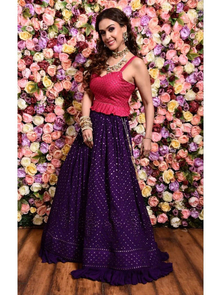 Purple Color Sequins with Thread Embroidery Work Lehenga Choli