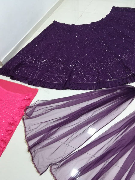 Purple Color Sequins with Thread Embroidery Work Lehenga Choli
