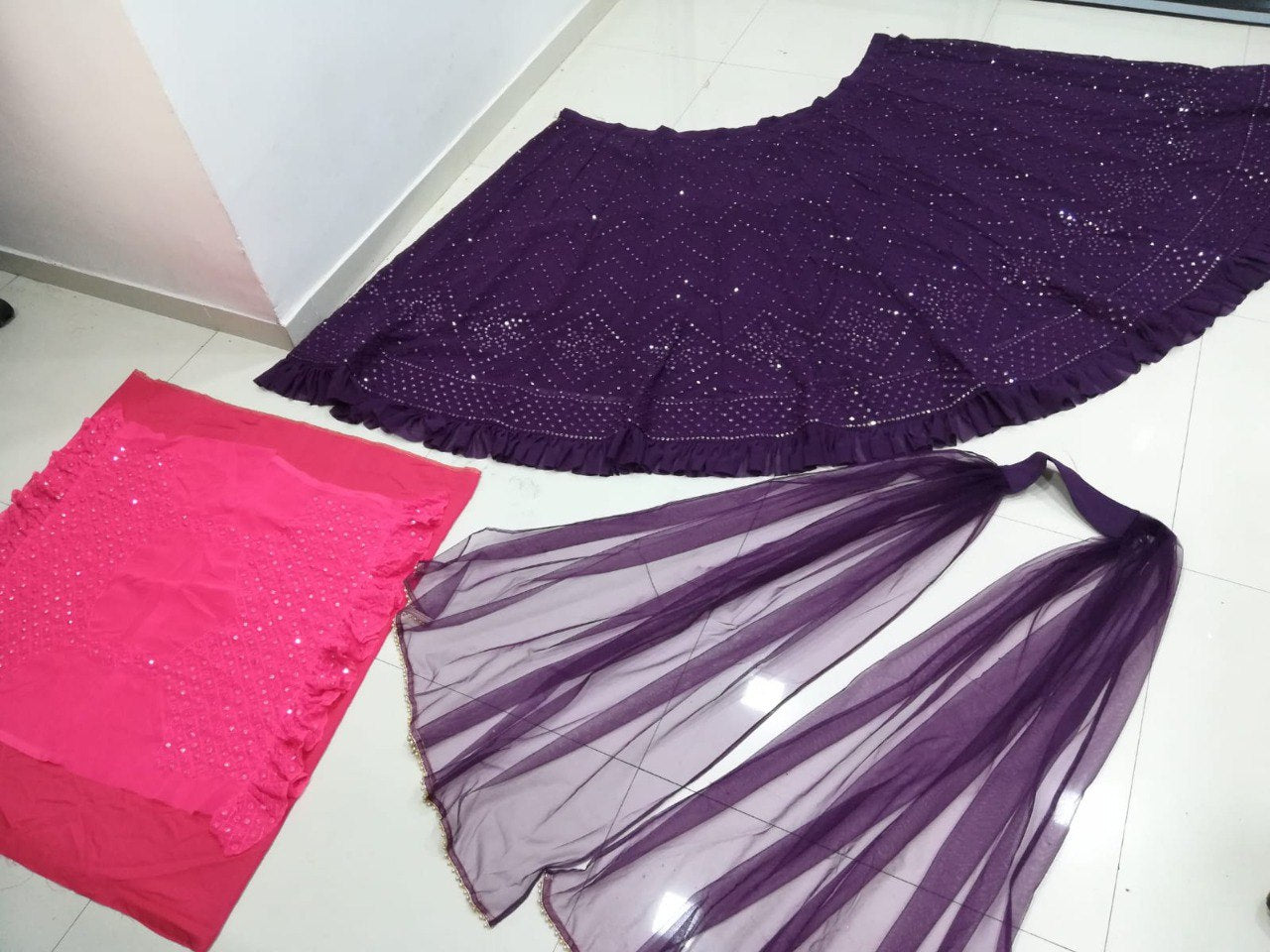 Purple Color Sequins with Thread Embroidery Work Lehenga Choli