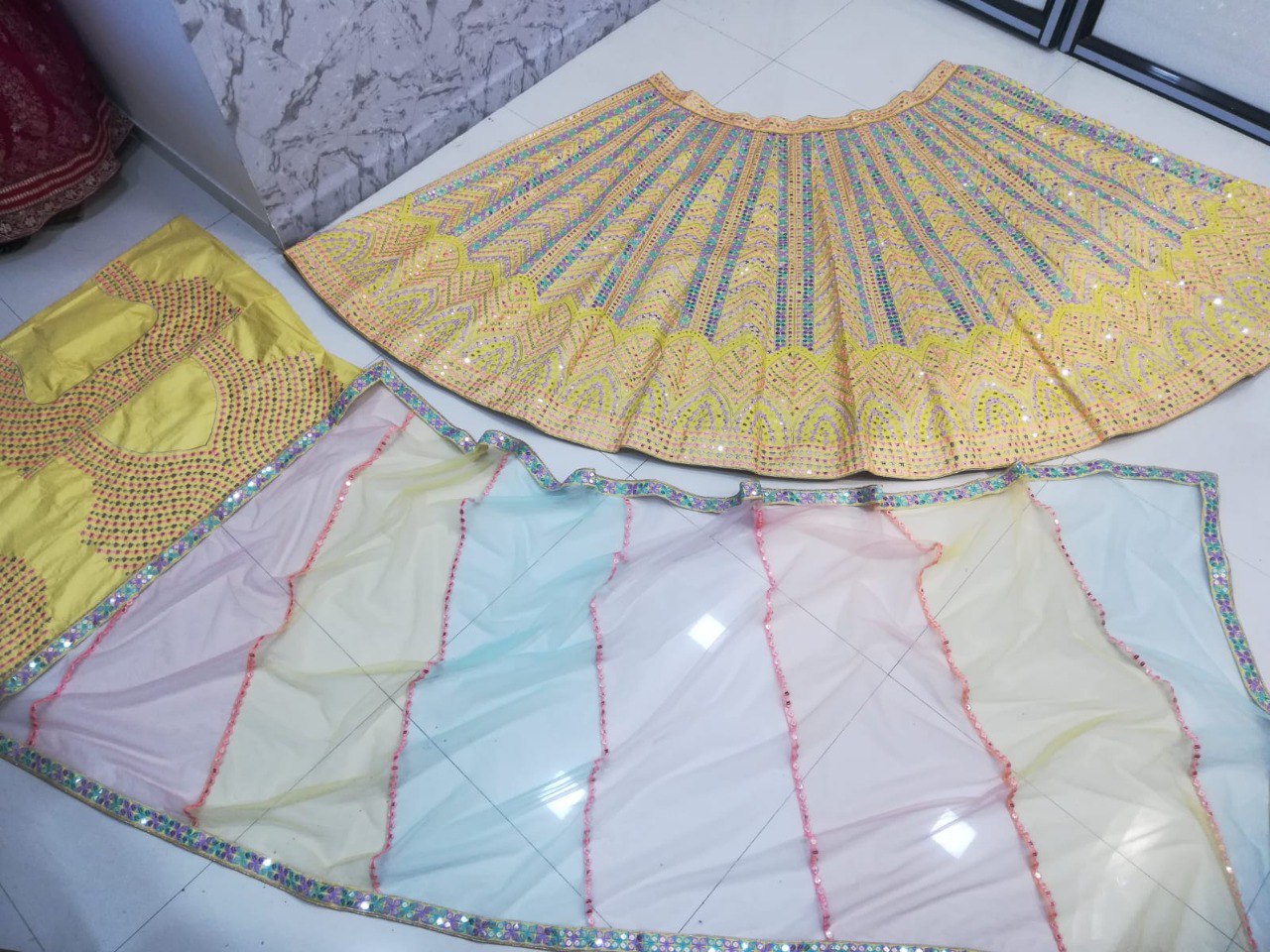 Yellow Color Wedding Wear Zari Sequins Embroidery Work Lehenga Choli